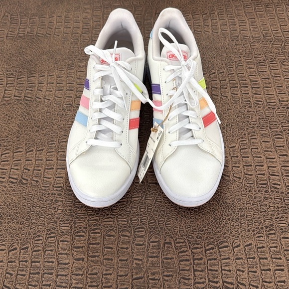 adidas Other - Adidas Grand Court Cloudfoam Rainbow Stripe Sneakers White mens  10.5 NWT